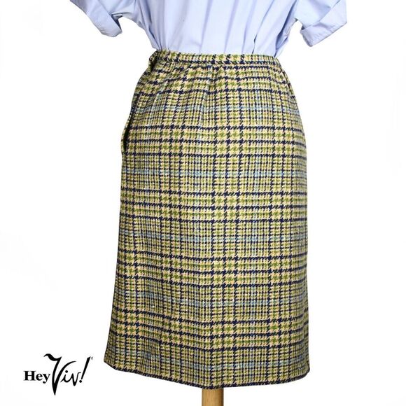 Vintage Pendleton Pencil Skirt Green Blue Plaid Wool Sz Small W26 L24 - Hey Viv - Picture 3 of 8